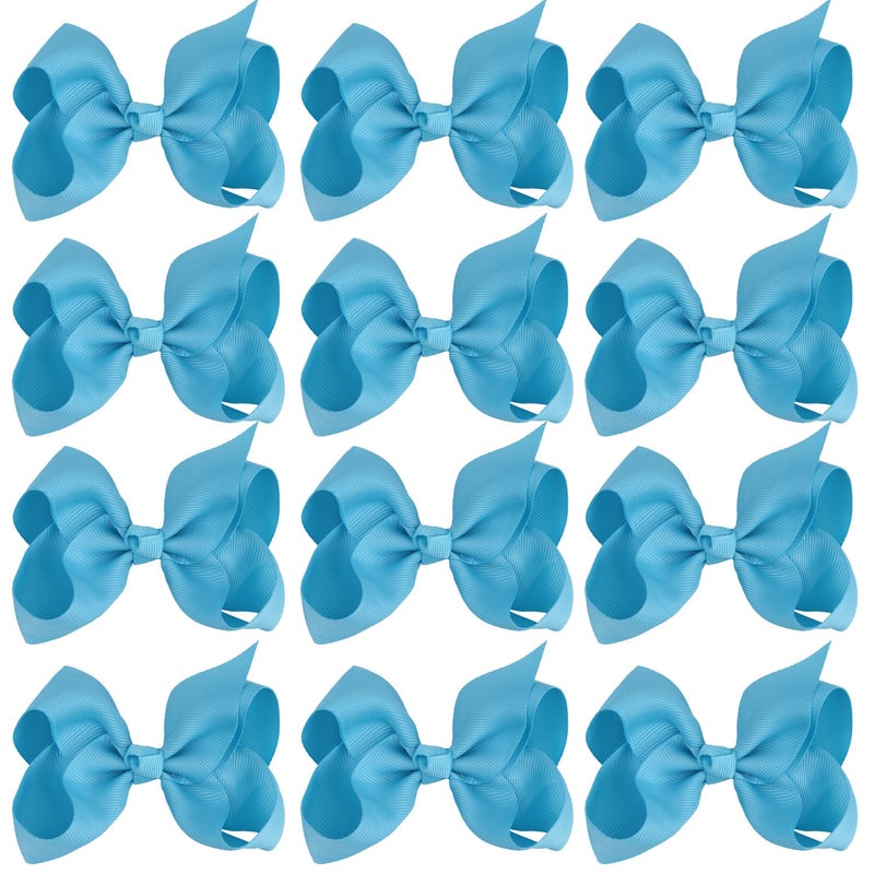 4 Inch Boutique Girls Hair Bows Hair Clips for Baby Girls Toddlers 12 Pcs Solid Color Light blue