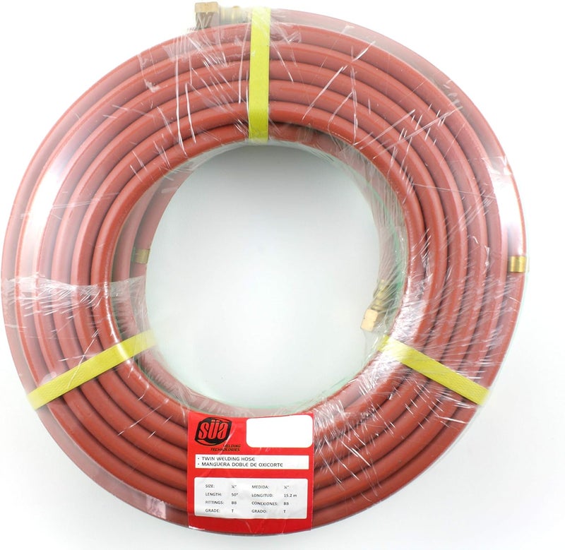 Sa - 50 FEET Grade ''T'' - 1/4'' OxyFuel Welding & Cutting Twin Hose with BB Fittings - Image 1