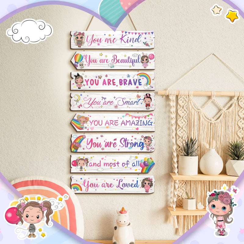 Qunclay Inspirational Girl Room Decor Aesthetic Art Wall Hanging Sign Inspiring Colorful Rainbow Wooden Decoration for Kids Teens Toddler Boy Baby Bedroom Nursery Dorm Decor, 6-12 Years old (Doll) - Image 5