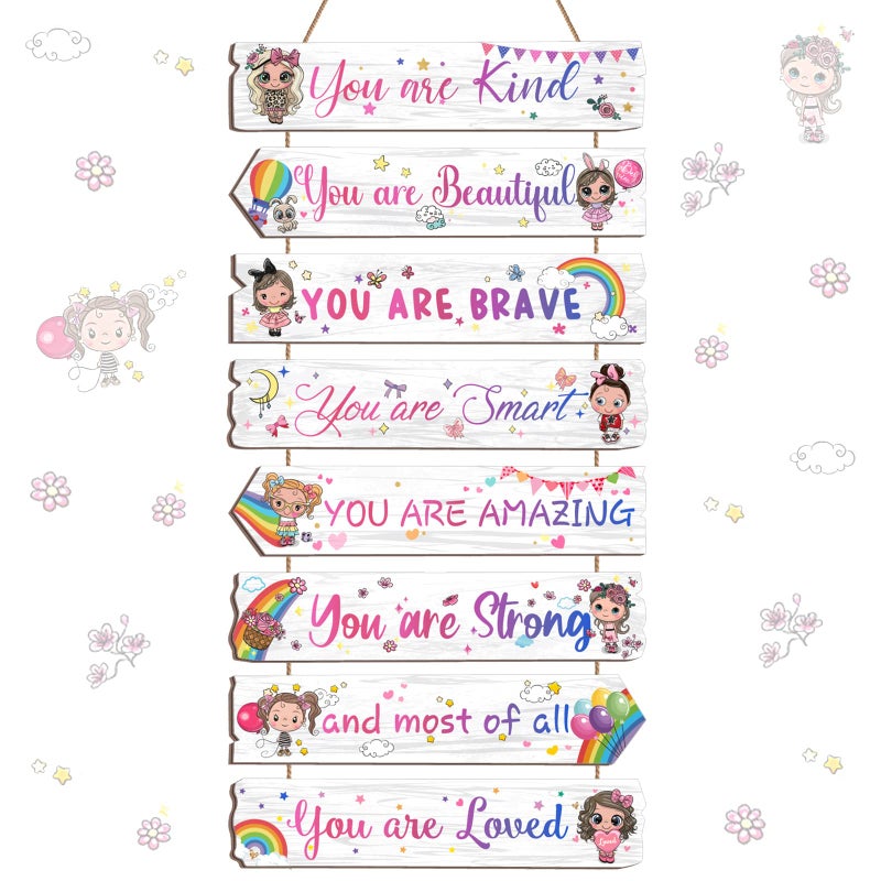 Qunclay Inspirational Girl Room Decor Aesthetic Art Wall Hanging Sign Inspiring Colorful Rainbow Wooden Decoration for Kids Teens Toddler Boy Baby Bedroom Nursery Dorm Decor, 6-12 Years old (Doll) - Image 1