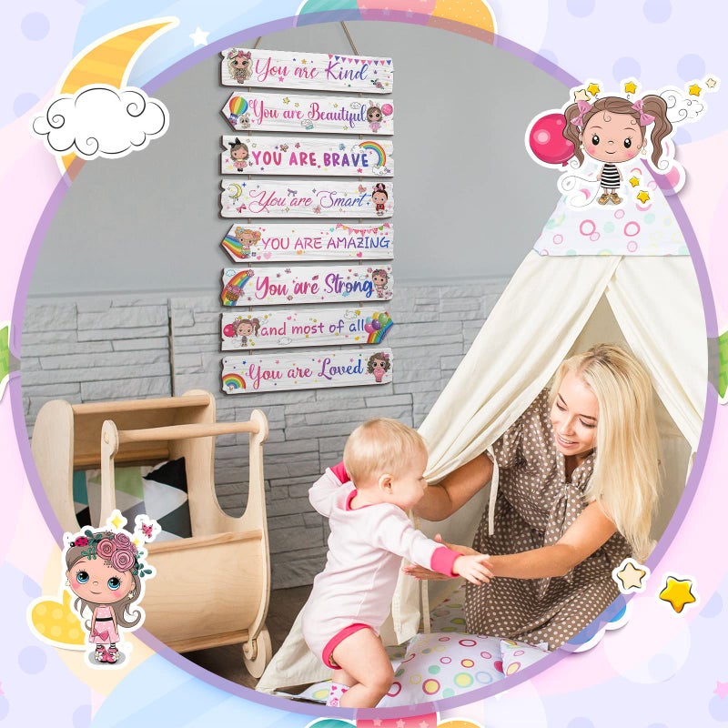 Qunclay Inspirational Girl Room Decor Aesthetic Art Wall Hanging Sign Inspiring Colorful Rainbow Wooden Decoration for Kids Teens Toddler Boy Baby Bedroom Nursery Dorm Decor, 6-12 Years old (Doll) - Image 4
