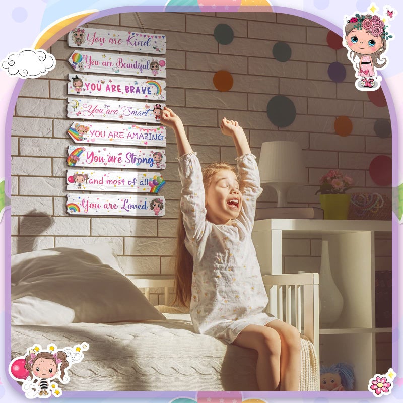 Qunclay Inspirational Girl Room Decor Aesthetic Art Wall Hanging Sign Inspiring Colorful Rainbow Wooden Decoration for Kids Teens Toddler Boy Baby Bedroom Nursery Dorm Decor, 6-12 Years old (Doll) - Image 3