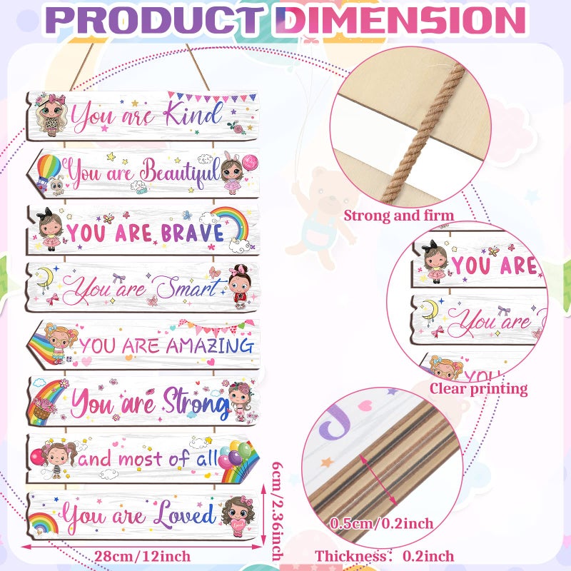 Qunclay Inspirational Girl Room Decor Aesthetic Art Wall Hanging Sign Inspiring Colorful Rainbow Wooden Decoration for Kids Teens Toddler Boy Baby Bedroom Nursery Dorm Decor, 6-12 Years old (Doll) - Image 2