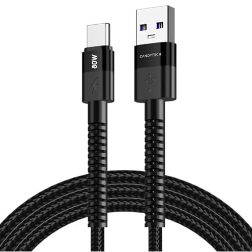 Candytech 80W USB to Type C Unbreakable Nylon Braided Cable, 1M Fast Charging Cable for iPhone 15 series, iPad, Samsung Galaxy & other Type C Devices(Black) - Image 1
