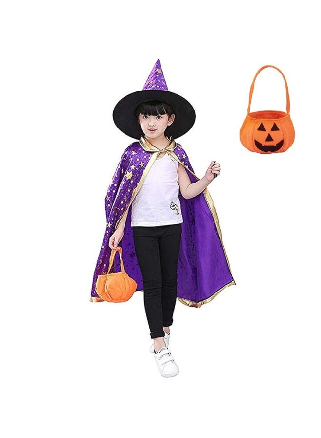 Jackcell Wizard Cape Witch Cloak with Hat and Pumpkin Bag, Halloween Costume Props for Kids Cosplay Party - Image 5