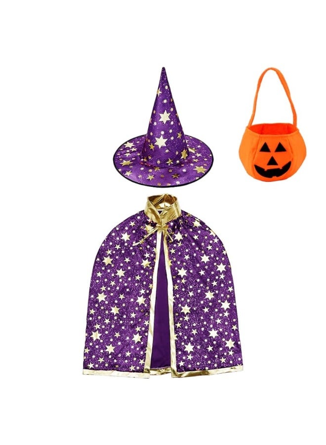 Jackcell Wizard Cape Witch Cloak with Hat and Pumpkin Bag, Halloween Costume Props for Kids Cosplay Party - Image 2