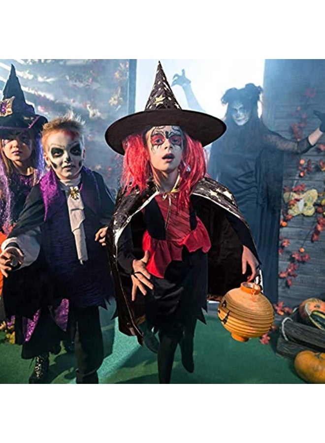 Jackcell Wizard Cape Witch Cloak with Hat and Pumpkin Bag, Halloween Costume Props for Kids Cosplay Party - Image 1