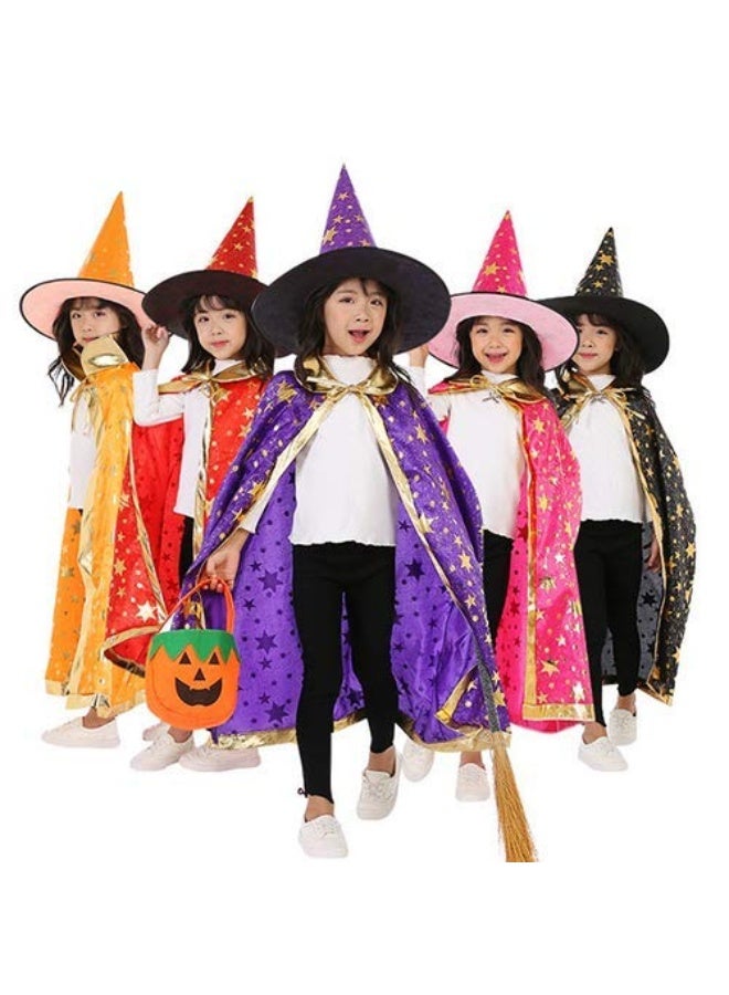 Jackcell Wizard Cape Witch Cloak with Hat and Pumpkin Bag, Halloween Costume Props for Kids Cosplay Party - Image 4