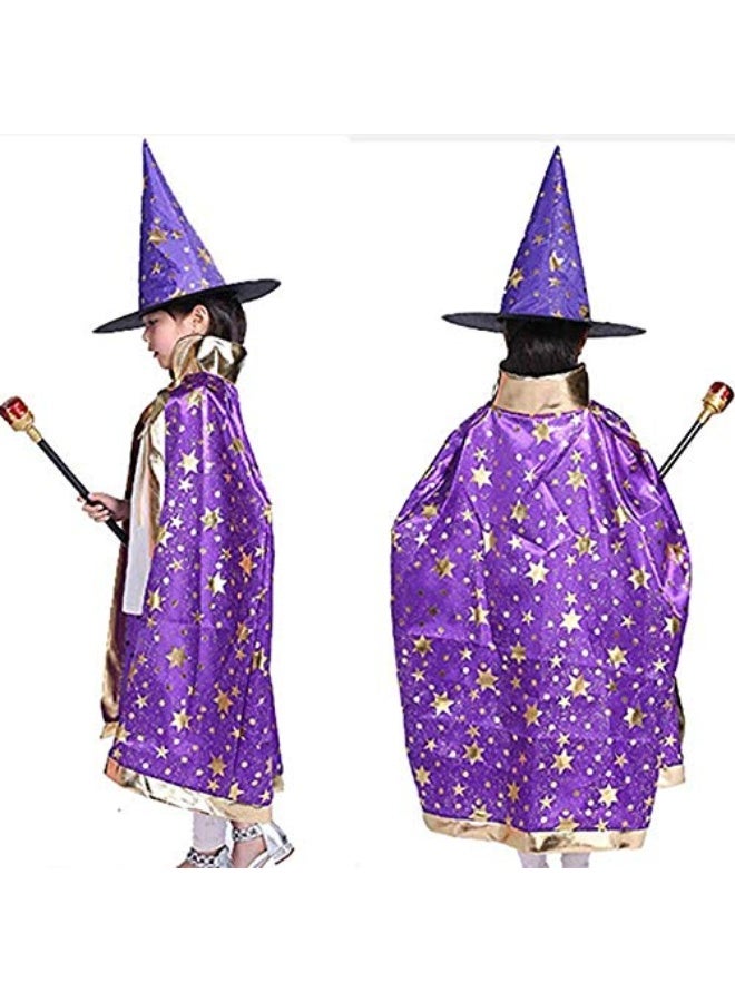 Jackcell Wizard Cape Witch Cloak with Hat and Pumpkin Bag, Halloween Costume Props for Kids Cosplay Party - Image 3
