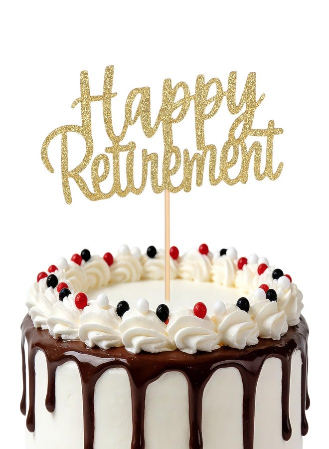 Penitue Gold Glitter Happy Retirement Cake Topper, Retired Cupcake Decoration Picks with Wooden Stick Retirement Party Supplies & Decor - Image 1