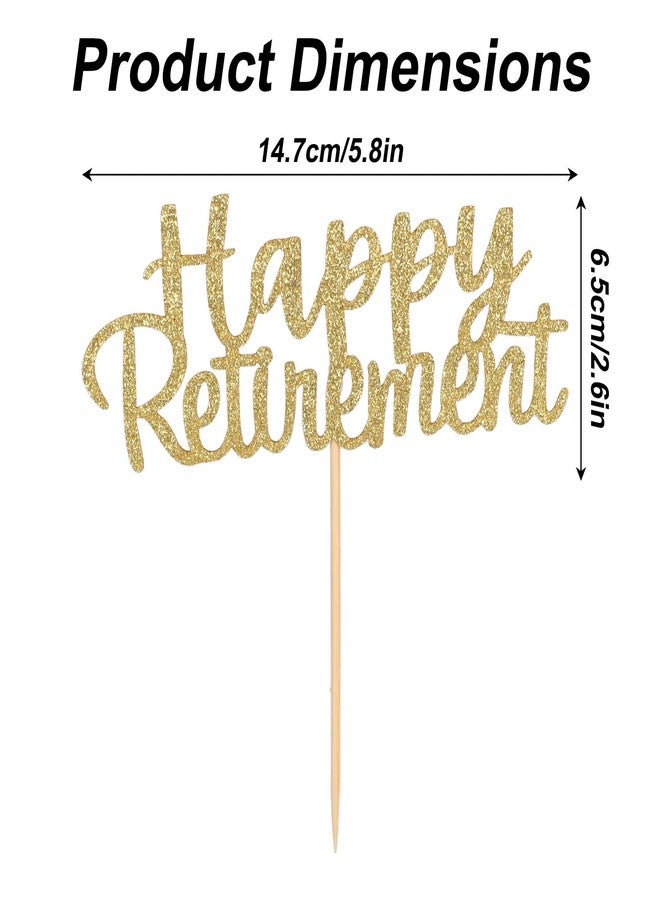 Penitue Gold Glitter Happy Retirement Cake Topper, Retired Cupcake Decoration Picks with Wooden Stick Retirement Party Supplies & Decor - Image 2