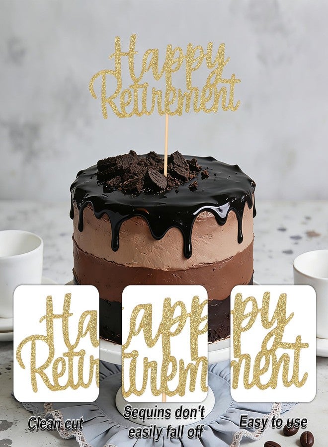 Penitue Gold Glitter Happy Retirement Cake Topper, Retired Cupcake Decoration Picks with Wooden Stick Retirement Party Supplies & Decor - Image 4