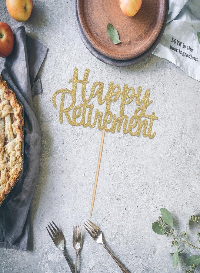 Penitue Gold Glitter Happy Retirement Cake Topper, Retired Cupcake Decoration Picks with Wooden Stick Retirement Party Supplies & Decor - Image 3