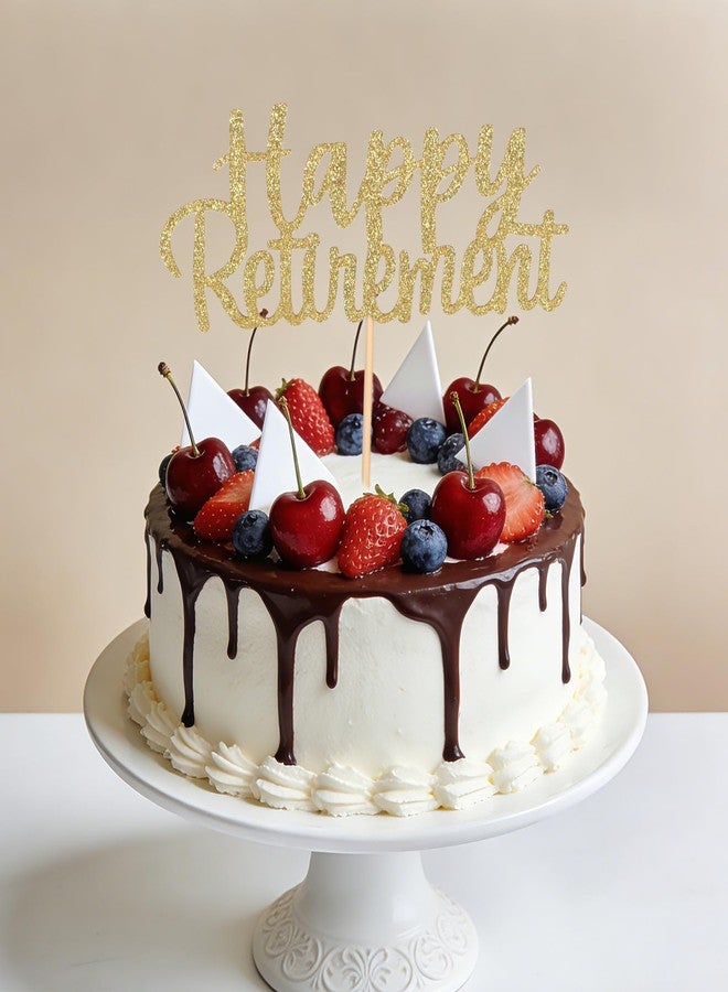 Penitue Gold Glitter Happy Retirement Cake Topper, Retired Cupcake Decoration Picks with Wooden Stick Retirement Party Supplies & Decor - Image 5