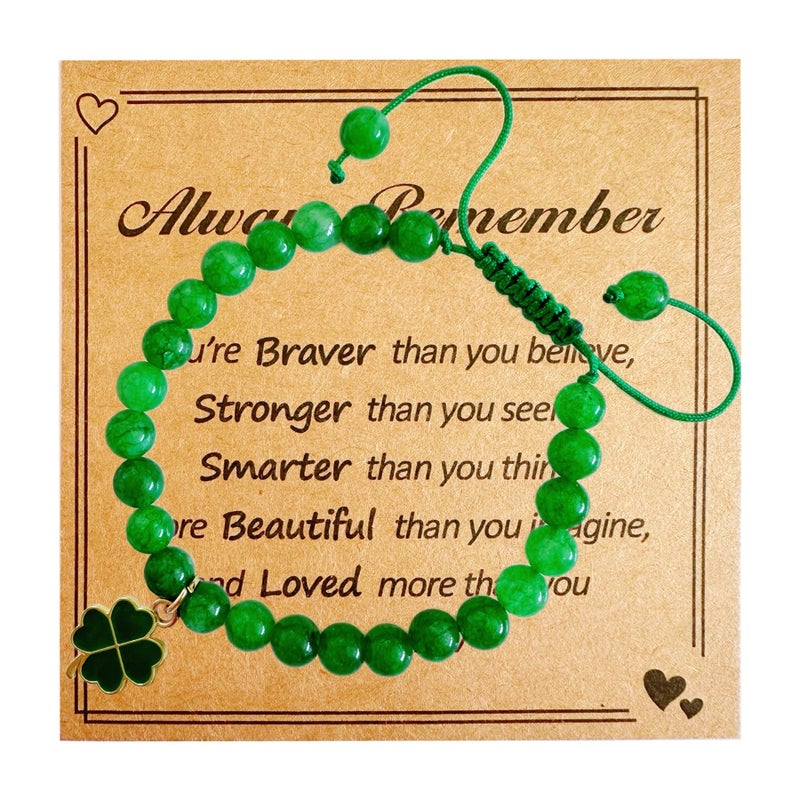 Bovemee Green Nature Stone Clove Bracelet Four-Leaf Clover Female Heart Charm Clover Peacock Bracelet Lucky Bracelet Trendy Gift for Women - Image 1