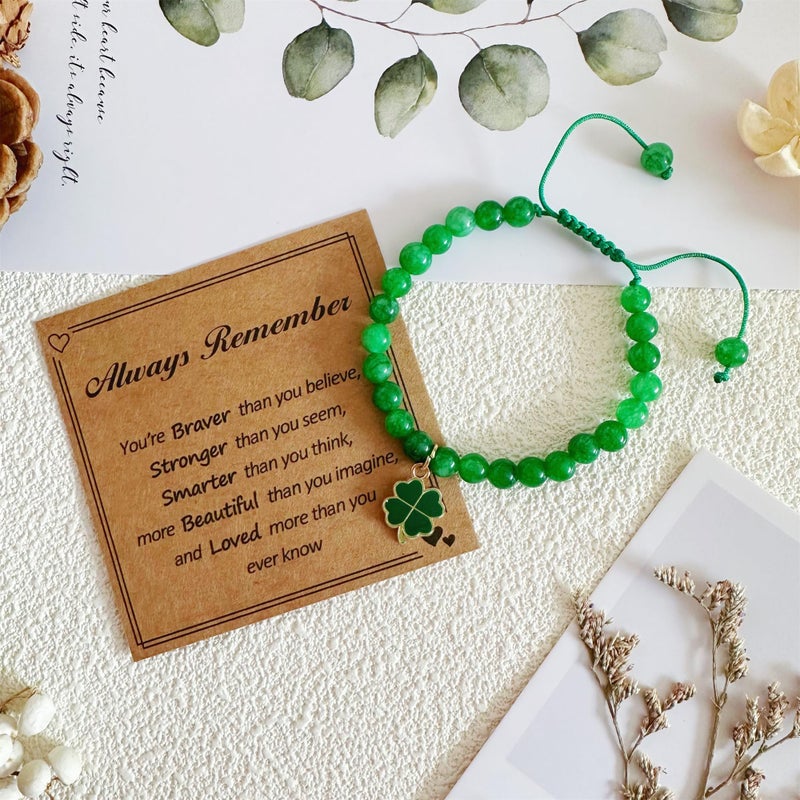 Bovemee Green Nature Stone Clove Bracelet Four-Leaf Clover Female Heart Charm Clover Peacock Bracelet Lucky Bracelet Trendy Gift for Women - Image 5