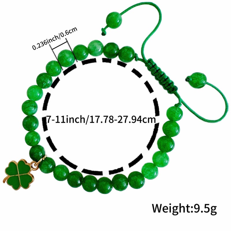 Bovemee Green Nature Stone Clove Bracelet Four-Leaf Clover Female Heart Charm Clover Peacock Bracelet Lucky Bracelet Trendy Gift for Women - Image 3