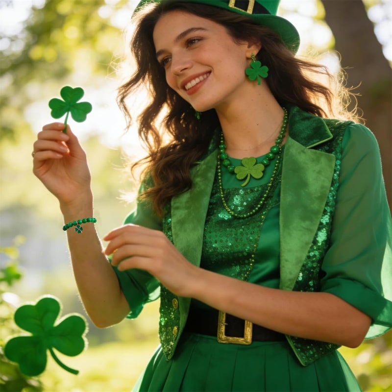 Bovemee Green Nature Stone Clove Bracelet Four-Leaf Clover Female Heart Charm Clover Peacock Bracelet Lucky Bracelet Trendy Gift for Women - Image 4