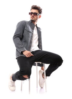 Andora Polyester Grey Mandarin Collar Buttoned Jacket_Grey  - Image 1