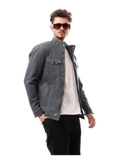 Andora Polyester Grey Mandarin Collar Buttoned Jacket_Grey  - Image 5