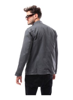 Andora Polyester Grey Mandarin Collar Buttoned Jacket_Grey  - Image 4
