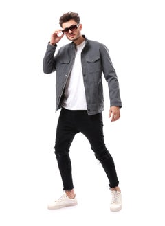 Andora Polyester Grey Mandarin Collar Buttoned Jacket_Grey  - Image 2