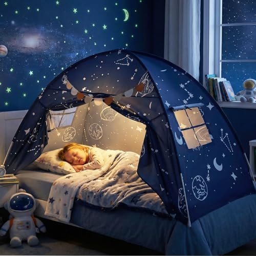 INFANS Bed Tent for Kids Indoor Large Toddler Canopy Playhouse with Flags Teepee Toys Gift for Boys Girls Aged 3 75 x 39 x 48 - Image 1