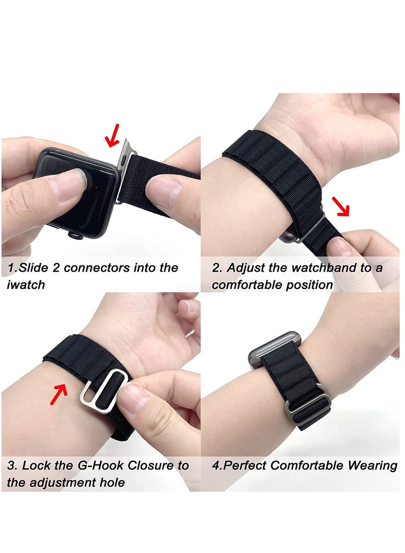 4 Pack Alpine Loop Nylon Band Compatible with Apple Watch Band 42mm 44mm 45mm 49mm Women Men,Adjustable Metal G-Hook Strap for iWatch Ultra Series SE 8/7/6/5/4/3/2/1 - Image 2