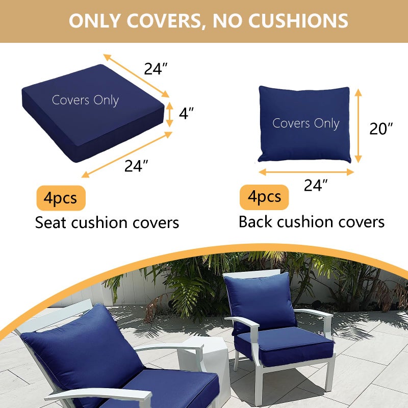 Oslimea Patio Cushion Covers Replacement Set of 4, Water UV Resistant Outdoor Cushion Slipcovers with Zipper Chair Seat Cushion Covers for Outdoor Furniture (24 x 20 Inch, 24 x 24 x 4 Inch, Blue) - Image 2