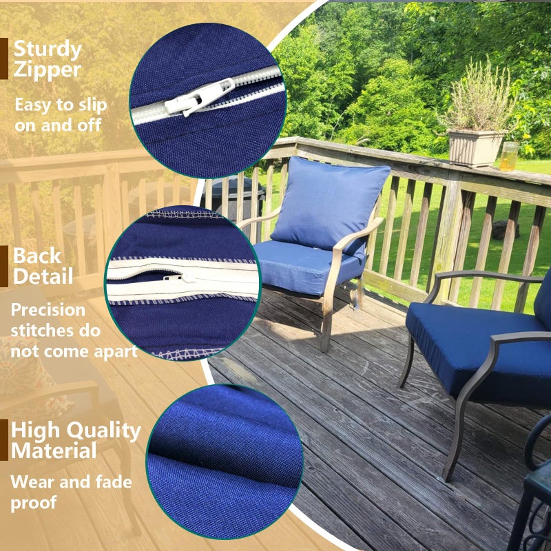 Oslimea Patio Cushion Covers Replacement Set of 4, Water UV Resistant Outdoor Cushion Slipcovers with Zipper Chair Seat Cushion Covers for Outdoor Furniture (24 x 20 Inch, 24 x 24 x 4 Inch, Blue) - Image 4