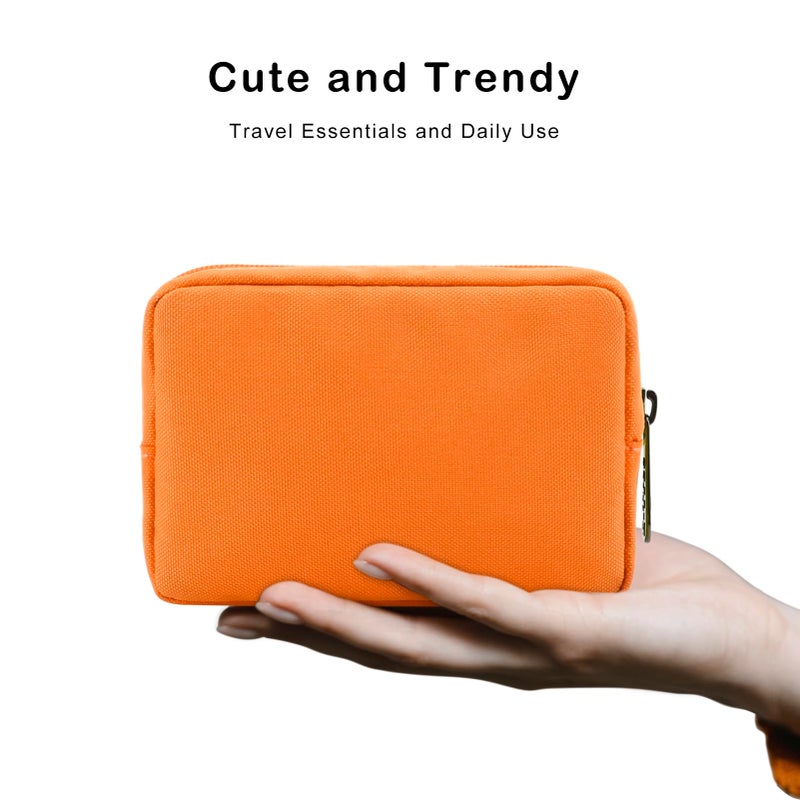 E-Tree Cute Small Makeup Bag,Cosmetic Toiletry Make up Skin Care Little Items Pouch for Purse,Zipper Mini Tech Charger Cable Electronic Organizer Case,Travel Accessories for Women Men Teen,Orange - Image 4