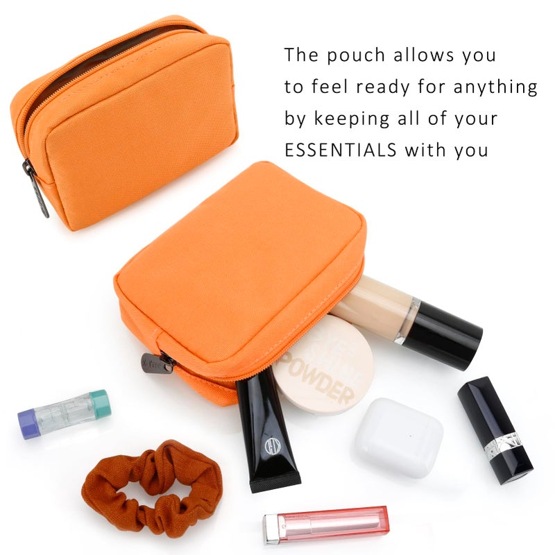 E-Tree Cute Small Makeup Bag,Cosmetic Toiletry Make up Skin Care Little Items Pouch for Purse,Zipper Mini Tech Charger Cable Electronic Organizer Case,Travel Accessories for Women Men Teen,Orange - Image 3