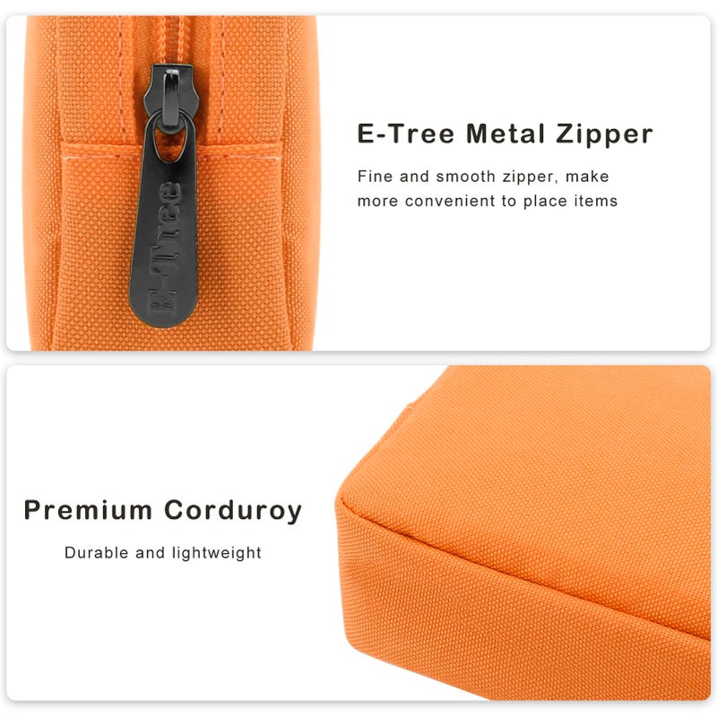 E-Tree Cute Small Makeup Bag,Cosmetic Toiletry Make up Skin Care Little Items Pouch for Purse,Zipper Mini Tech Charger Cable Electronic Organizer Case,Travel Accessories for Women Men Teen,Orange - Image 2