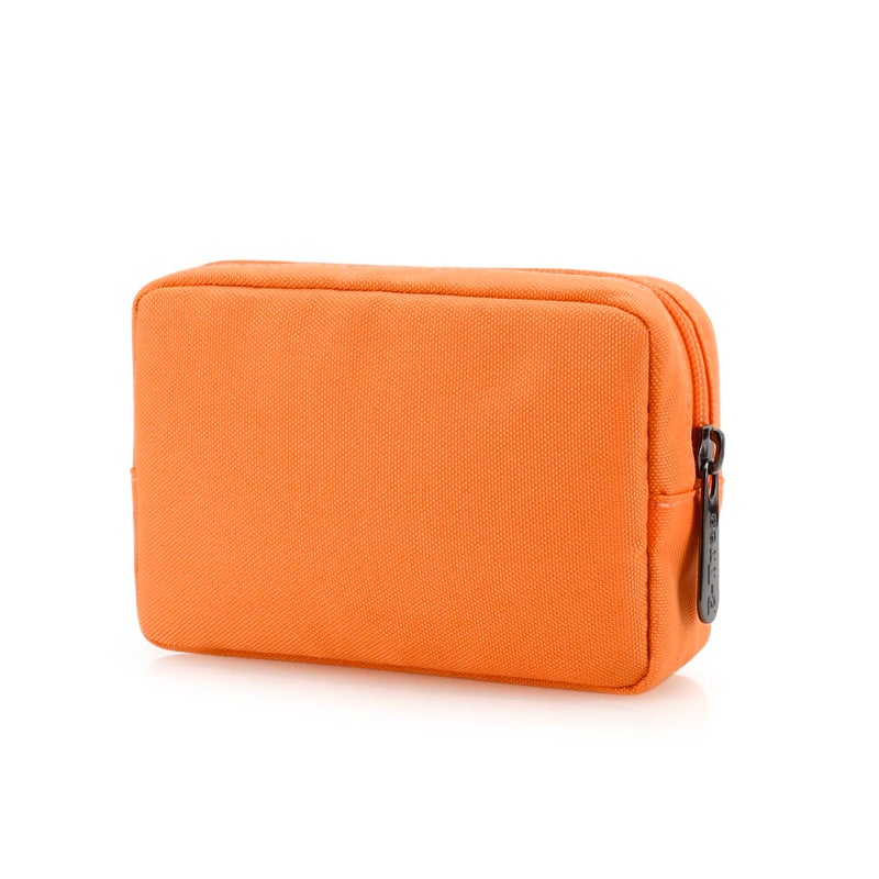 E-Tree Cute Small Makeup Bag,Cosmetic Toiletry Make up Skin Care Little Items Pouch for Purse,Zipper Mini Tech Charger Cable Electronic Organizer Case,Travel Accessories for Women Men Teen,Orange - Image 1