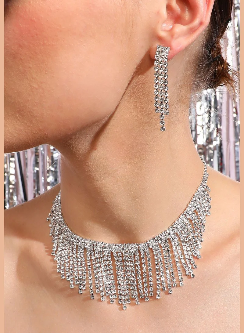 SOHI Silver Plated Designer Party Necklace and Earring Set For Women