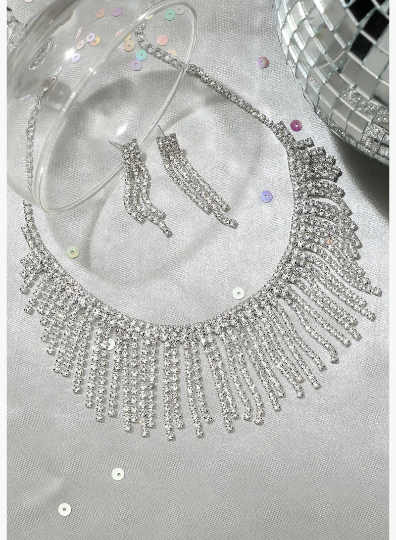 SOHI Silver Plated Designer Party Necklace and Earring Set For Women