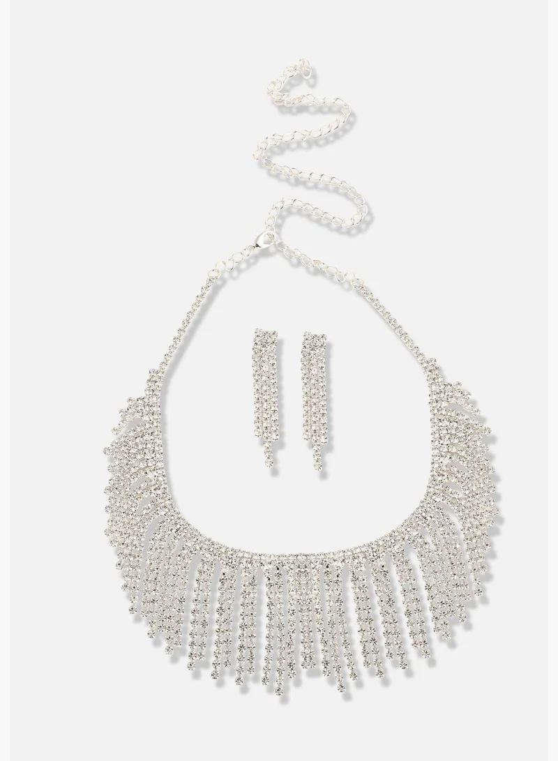 SOHI Silver Plated Designer Party Necklace and Earring Set For Women