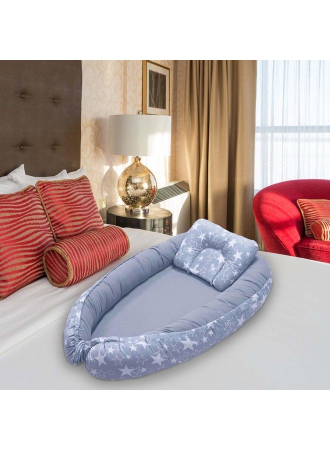 كراديل كروفت سرير بيبي نيست للأطفال والرضع | مجموعة فراش محمولة للأطفال مع وسادة | أغطية قابلة للإزالة من القطن بنسبة 100% | سرير نوم مزدوج الجوانب للأطفال | حجرة نوم للأطفال (نجمة رمادية) - Image 4