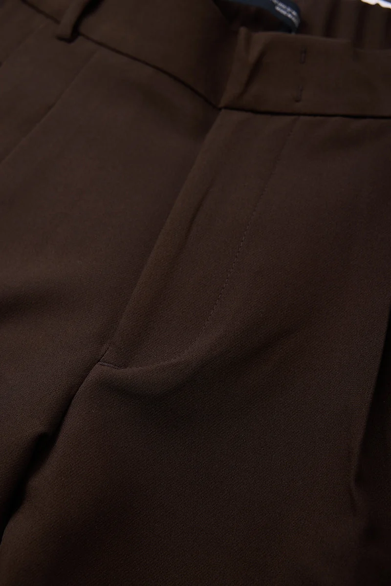 سنيتش Dark Brown Solid Slim Fit Formal Trousers