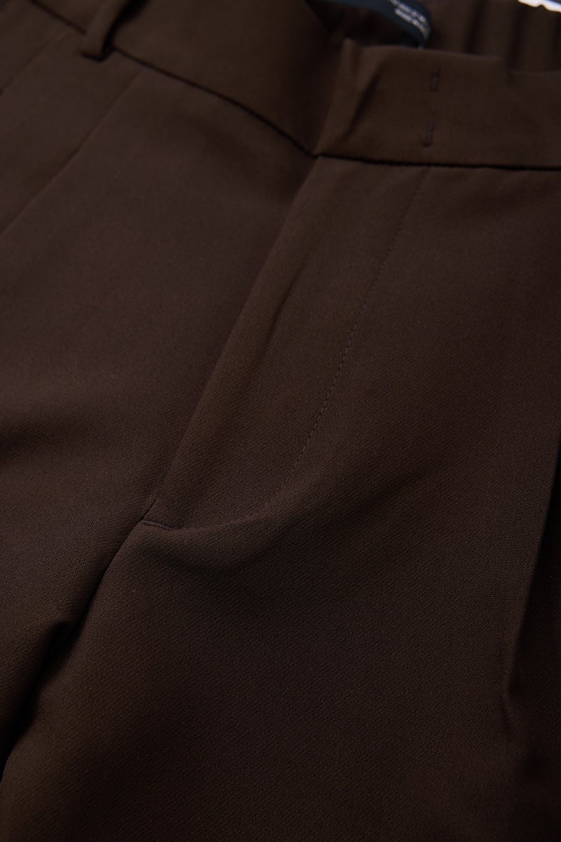 SNITCH Dark Brown Solid Slim Fit Formal Trousers - Image 2