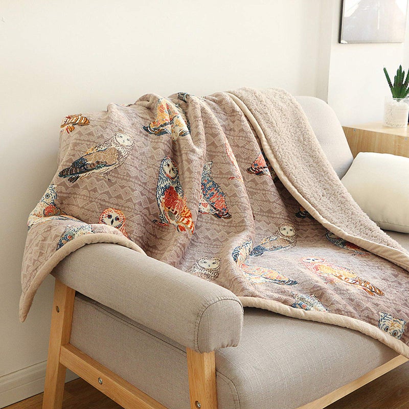 UKELER Flannel Sherpa Throw 80 x 60 Cute Colorful Owl Design Soft Plush Flannel Blanket Throws for BedCouchSofaOfficeCamping