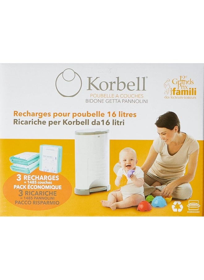 Korbell Korbell Nappy Disposal Bin Liners - Standard (16 Litre) - 3 Refills Value Pack  - Image 1