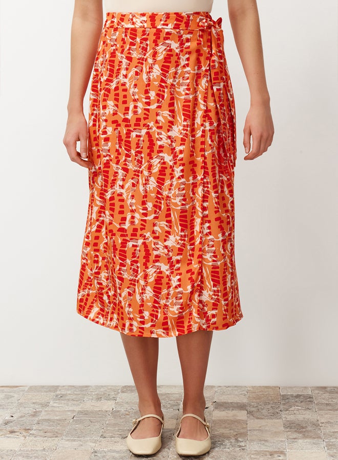 trendyol Orange Floral Patterned Viscose Fabric Midi Woven Skirt  - Image 4
