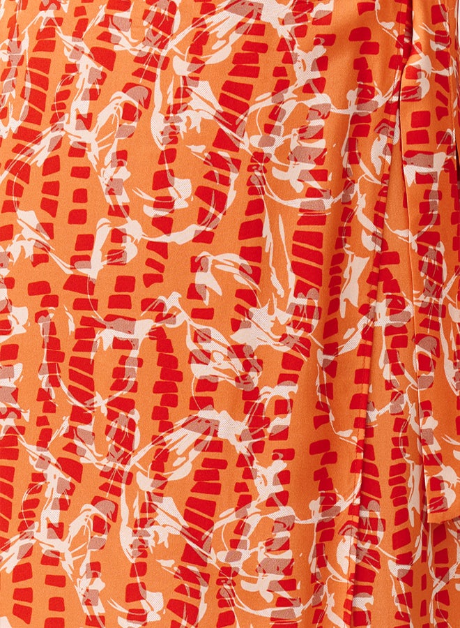 trendyol Orange Floral Patterned Viscose Fabric Midi Woven Skirt  - Image 5