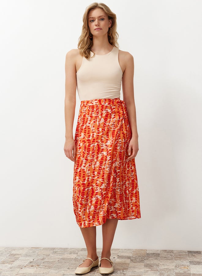 trendyol Orange Floral Patterned Viscose Fabric Midi Woven Skirt  - Image 1