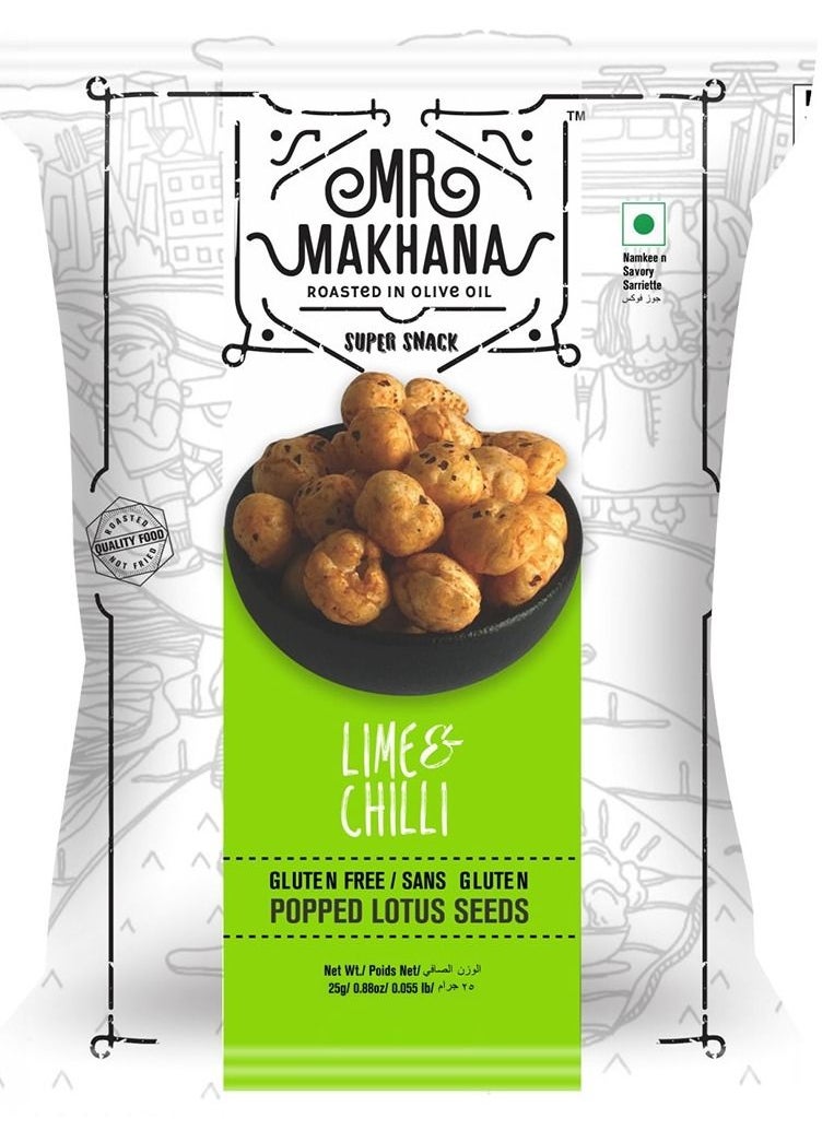 Mr Makhana - Lime and Chilli  Popped Lotus Seeds 25g Gluten-Free - Image 1