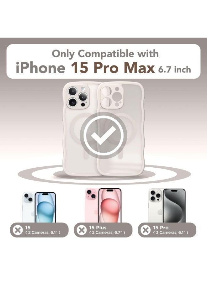 CAPRARO Cute for iPhone 15 Pro Max Case, Compatible with MagSafe, [Curly Wave Edge] [Full Camera Protection] [14 FT Drop Shockproof Protection] Magnetic Phone Case for 15 Pro Max 6.7 Inch, Off White - Image 2