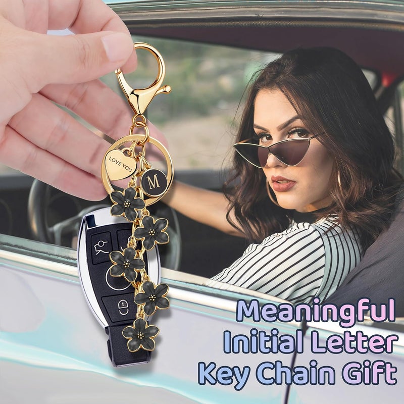 Suweibuke Cute Initial Letter Keychain with Love You Heart, Enamel Flower Charm for Key Handbag Backpack - Women Girls Gifts - Image 2