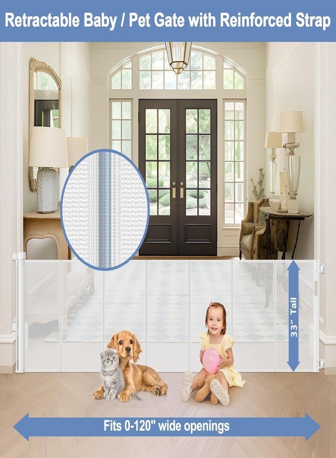 Sair pet Reinforced 120 Inch Extra Wide Retractable Baby Gates Extra Wide Baby Gates for Large Openings 33 Inch Tall Retractable Dog Gate for The House 10ft Long Dog Gate Indoor Barrier with Reinforced Strips - Image 2