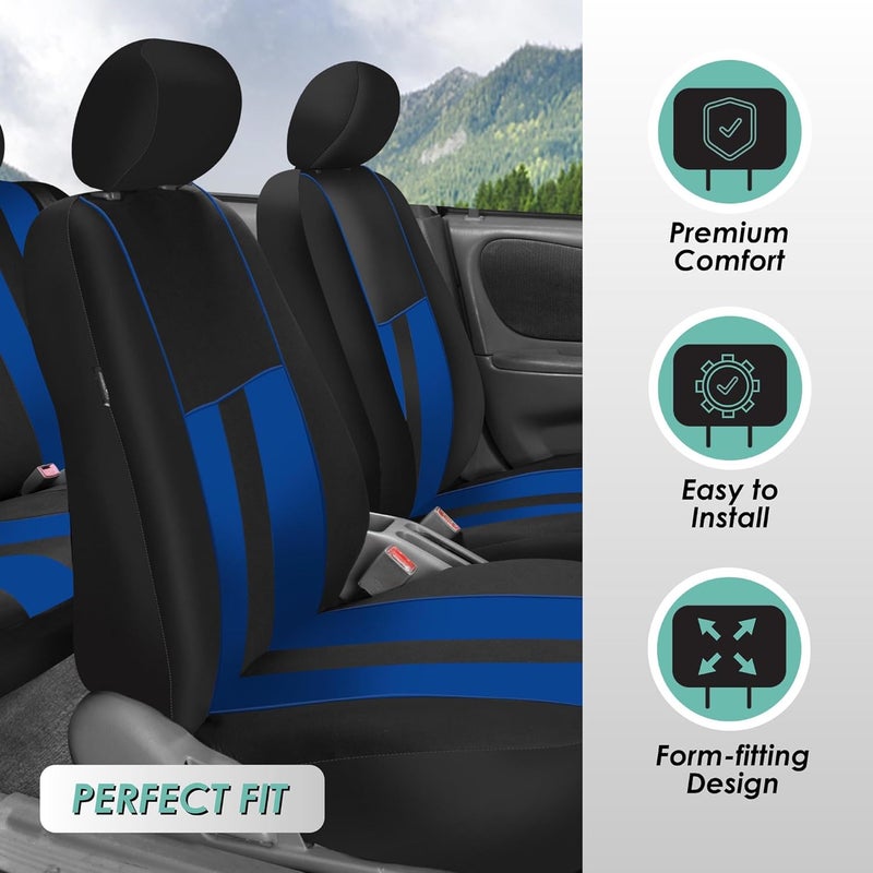 FH Group Car Seat Covers Full Set Blue Cloth - Universal Fit, Automotive Seat Covers, Low Back Front Seat Covers, Airbag Compatible, Split Bench Rear Seat, Washable Car Seat Cover for SUV, Sedan, Van - Image 2